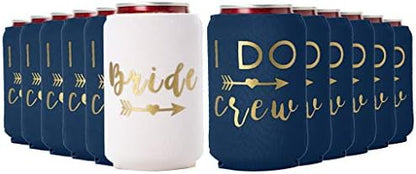  I Do Crew And Bride Bachelorette Party Can Coolers, Set Of 12 Beer Can Coolies, Perfect Bachelorette Party Decorations And Bridesmaid Gifts (Navy Blue)