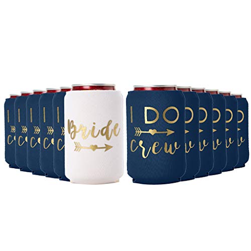  I Do Crew And Bride Bachelorette Party Can Coolers, Set Of 12 Beer Can Coolies, Perfect Bachelorette Party Decorations And Bridesmaid Gifts (Navy Blue)