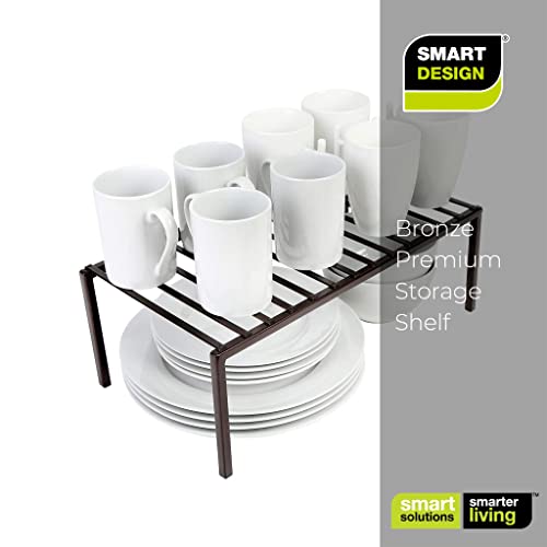  Smart Design Premium Cabinet Storage Shelf Rack - Large - 8.5 X 16 Inch - Steel Metal - Rust Resistant - Cupboard, Plate, Dish, Cup, Bathroom Counter And Pantry Organization Riser - Kitchen - Bronze