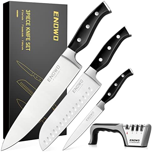  Chef Knife Ultra Sharp Kitchen Knife Set 3 PCS,Premium German Stainless Steel Knife With Finger Guard Clad Dimple,Ergonomic Handle And Gift Box