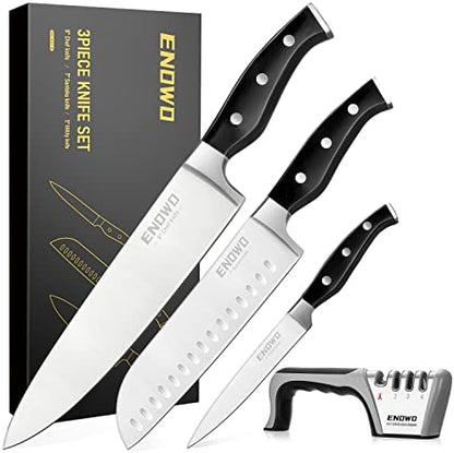  Chef Knife Ultra Sharp Kitchen Knife Set 3 PCS,Premium German Stainless Steel Knife With Finger Guard Clad Dimple,Ergonomic Handle And Gift Box