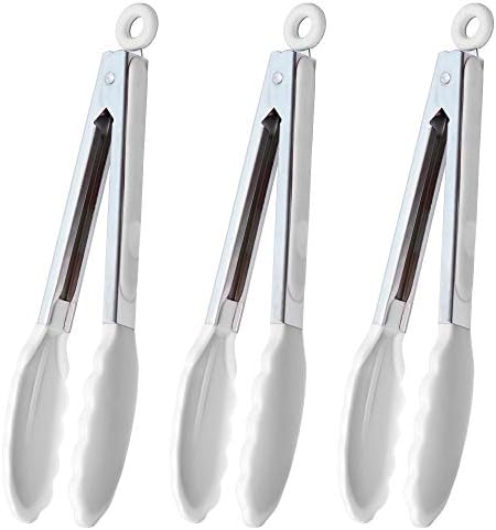  9-Inch Stainless Steel Cooking Tongs With Silicone Tips, Set Of 3 (Black)