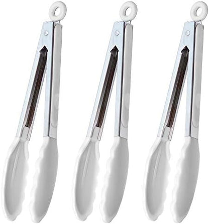 9-Inch Stainless Steel Cooking Tongs With Silicone Tips, Set Of 3 (Black)