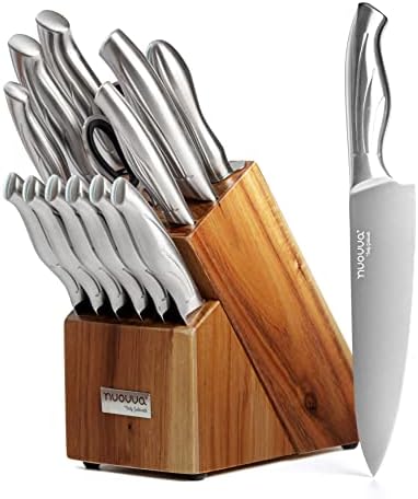  Kitchen Knife Block Set – 14-Piece Knife Set With Hardwood Block – Stainless Steel Blades – Hollow Knife Set For Chopping, Slicing, Dicing