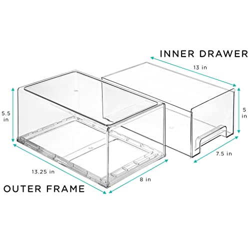  Fridge Drawers - Clear Stackable Pull Out Refrigerator Organizer Bins - Food Storage Containers For Kitchen, Refrigerator, Freezer, Vanity & Fridge Organization And Storage (2 Pack | Large)