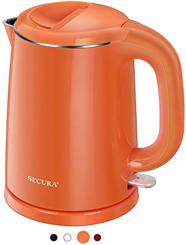  Stainless Steel Double Wall Electric Kettle Water Heater For Tea Coffee W/Auto Shut-Off And Boil-Dry Protection, 1.0L (White)