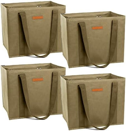  Gramercy Kitchen Reusable Grocery Bags, Reusable Shopping Bags, Tote Bags Bulk, Utility Tote, Bulk Tote Bags - Washable (Army Green, Set Of 4)