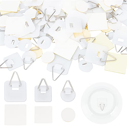  60 Pack Invisible Adhesive Plate Hanger Set Vertical Plate Holders For The Wall 3 Shape Square Round Adhesive Hanger Hooks For Plate Pictures Wall Art Decor