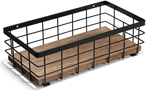  Small Metal Wire Basket, Decorative Wood Base Organizer For Bathroom, Kitchen, Basket For Toilet Paper Storage, Sugar Packet, Coffee Syrup, Guest Towel, Napkin