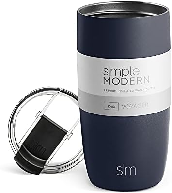  Travel Coffee Mug Tumbler With Flip Lid | Reusable Insulated Stainless Steel Cold Brew Iced Coffee Cup Thermos | Gifts For Women Men Him Her | Voyager Collection | 16oz | Almond Birch