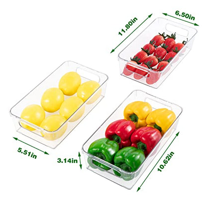  Set Of 6 Refrigerator Organizer Bins, Pantry Organization And Storage Bins, Fridge Organizers With Cutout Handles, Clear Plastic Storage Bins For Pantry - BPA Free Kitchen Organizers