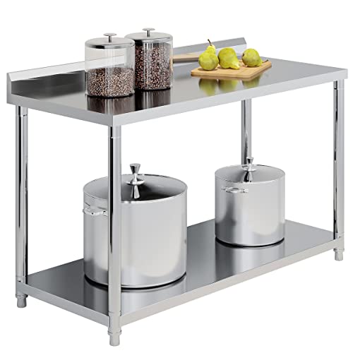  Stainless Steel Table For Prep & Work 40 X 25 Inches, Heavy Duty Commercial Work Table With Undershelf And Backsplash, Metal Prep Table For Outdoor, Indoor, Commercial Restaurant, Kitchen, Cafe, Hotel