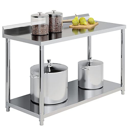  Stainless Steel Table For Prep & Work 40 X 25 Inches, Heavy Duty Commercial Work Table With Undershelf And Backsplash, Metal Prep Table For Outdoor, Indoor, Commercial Restaurant, Kitchen, Cafe, Hotel