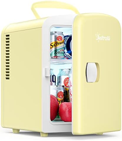  Mini Fridge Portable AC/DC Powered Thermoelectric System Cooler And Warmer 4 Liter/6 Can For Cars, Homes, Offices, And Dorms,Yellow (Renewed)