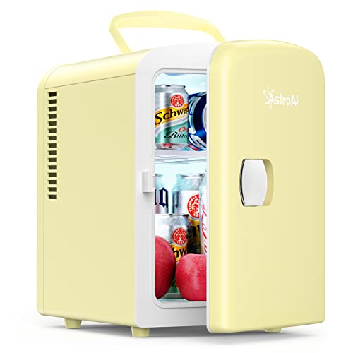  Mini Fridge Portable AC/DC Powered Thermoelectric System Cooler And Warmer 4 Liter/6 Can For Cars, Homes, Offices, And Dorms,Yellow (Renewed)