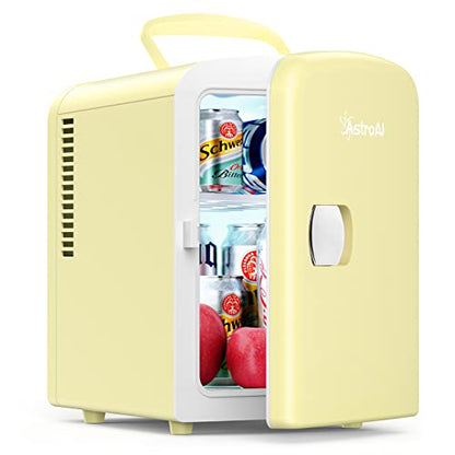  Mini Fridge Portable AC/DC Powered Thermoelectric System Cooler And Warmer 4 Liter/6 Can For Cars, Homes, Offices, And Dorms,Yellow (Renewed)