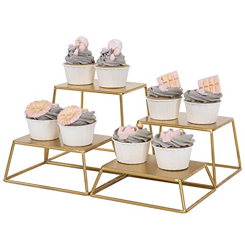  Modern Brass Tone Metal Nesting Buffet Table Food Or Retail Display Risers, Set Of 4