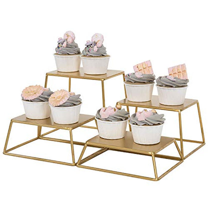  Modern Brass Tone Metal Nesting Buffet Table Food Or Retail Display Risers, Set Of 4