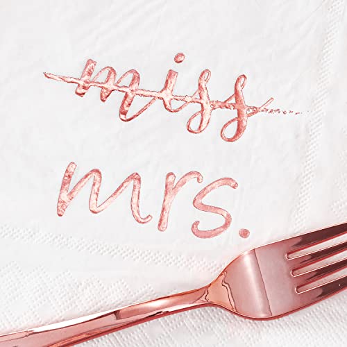  Rose Gold Miss To Mrs Napkins Plates Cups Set For Bridal Shower Engagement Bachelorette Party Decorations Supplies, Disposable Tableware Set Of 24 (9" & 7" Plates, Luncheon Napkin, 9oz Cups)