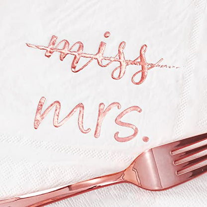  Rose Gold Miss To Mrs Napkins Plates Cups Set For Bridal Shower Engagement Bachelorette Party Decorations Supplies, Disposable Tableware Set Of 24 (9" & 7" Plates, Luncheon Napkin, 9oz Cups)