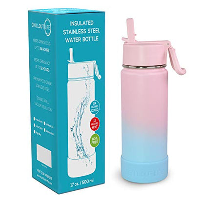  17 Oz Insulated Water Bottle With Straw Lid For Kids And Adult + 20 Funny Waterproof Stickers - Perfect For Personalizing Your Kids Metal Water Bottle