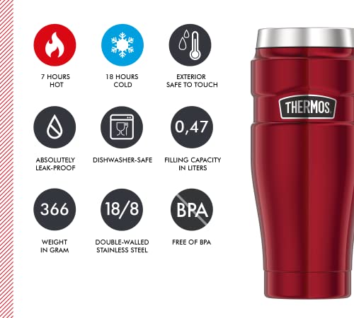 Thermos 4002.248.047 Flask 0.47 Litre Stainless King Flask, Cranberry, 8,4x8,4x19,8 Cm
