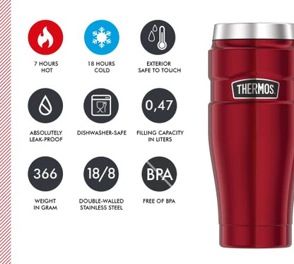 Thermos 4002.248.047 Flask 0.47 Litre Stainless King Flask, Cranberry, 8,4x8,4x19,8 Cm