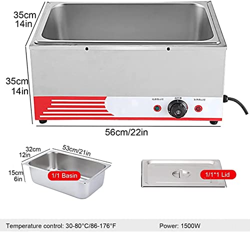  MEHAOC Stainless Steel Buffet For Heating 1500 W, 86-176 30-80 Electric Food With Lid, For Dining And Restaurants