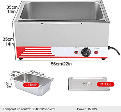  MEHAOC Stainless Steel Buffet For Heating 1500 W, 86-176 30-80 Electric Food With Lid, For Dining And Restaurants