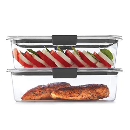 Rubbermaid Leak-Proof Brilliance Food Storage Set | 9.6 Cup Plastic Containers With Lids, 2-Pack, Clear & Brilliance Food Storage Container, BPA Free Plastic, Medium, 3.2 Cup, 5 Pack, Clear