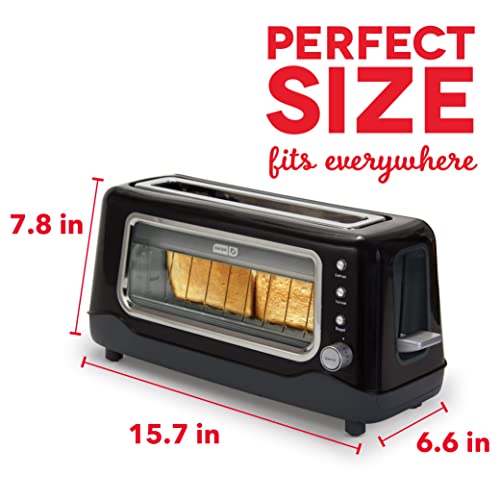 Dash Clear View Toaster: Extra Wide Slot Toaster With See Through Window - Defrost, Reheat + Auto Shut Off Feature For Bagels, Specialty Breads & Other Baked Goods - Black