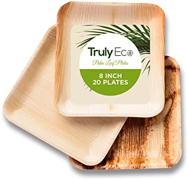  Palm Leaf Plates - Like Bamboo Plates Disposable - Compostable, Biodegradable & Eco Friendly - Appetizer & Dessert Plates For Party - Better Than Paper Plates (40, 6” Square Plates)