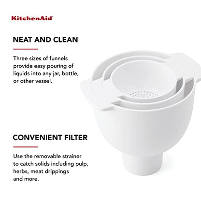 KitchenAid Set Of 5 Kitchen Funnel Set, With Removable Strainer And Removable Spout,White