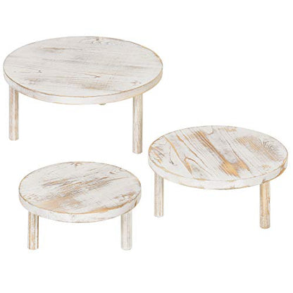 Round Whitewashed Risers For Display, Wooden Cupcake Stand, Dessert Table Display Set Of 3