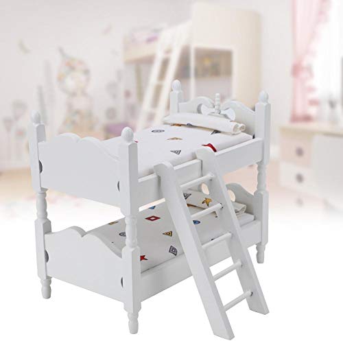  Miniature Dollhouse Furniture, Wooden Bunk Bed With Bedding Pillow Ladder For 1:12 Doll House Accessories (1:12) Dollhouses