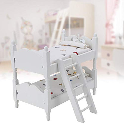  Miniature Dollhouse Furniture, Wooden Bunk Bed With Bedding Pillow Ladder For 1:12 Doll House Accessories (1:12) Dollhouses