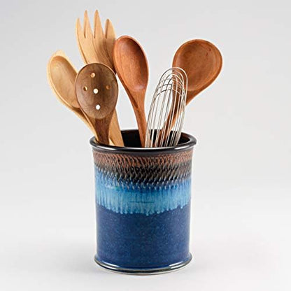  Handmade Kitchen Utensil Holder Hamada And Purple, Made In USA, Ceramic Utensil Crock Organizer