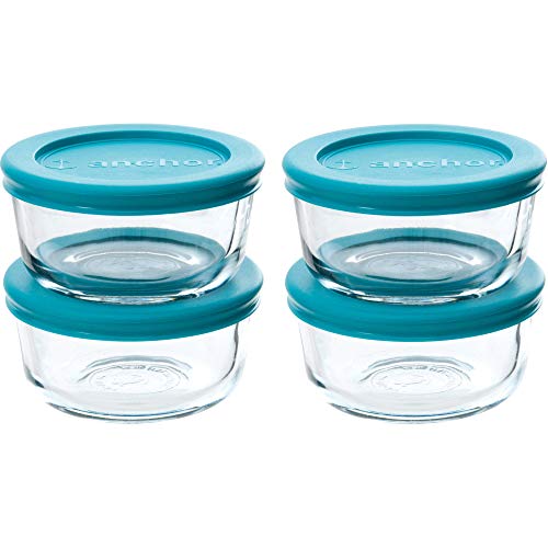  Classic Glass Food Storage Containers With Lids, Teal, 1 Cup (Set Of 4)
