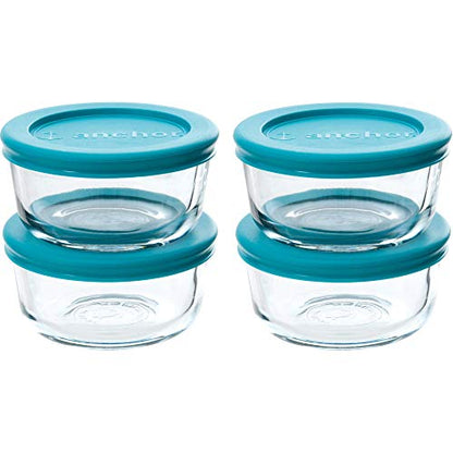  Classic Glass Food Storage Containers With Lids, Teal, 1 Cup (Set Of 4)