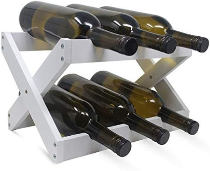  Foldable Bamboo Wine Rack ~ 6 Bottle Wine Holder Stand ~ Countertop Wine Holder For Kitchen, Bar, Cabinets ~ Holds 6 Bottles (White, 1)