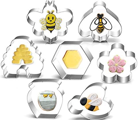  Ee Cookie Cutters Set-3 Inches-7 Piece-Bee, Beehive, Flower, Honeycomb And Honey Jar Stainless Steel Cookie Biscuit Cookie Cutters Molds For Honey Bee Party Decoration Favor