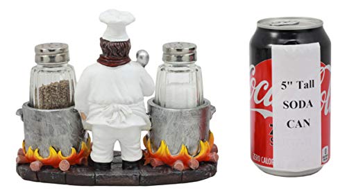  Bouillon French Chef Jean With Flaming Double Cauldron Pots Salt And Pepper Shakers Holder Figurine For Kitchen Dining Table Hosting Spice Rack Accessories Gift Ideas For Women Men Chefs Cooks