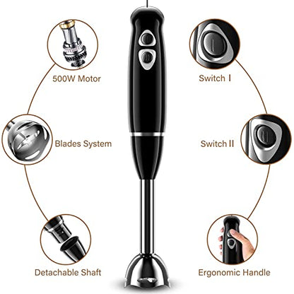  Multi-Use Immersion Blender, Hand Blender With Powerful Copper Motor 800W, High Speed, Turbo Mode, 3 In 1 Handheld Blender Stick Stainless Steel Blades, Whisk, Beaker With Measuring Marks, And Chopper