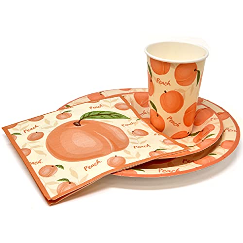  Peach Fruit Party Supplies Tableware Set Includes 24 9" Paper Plates 24 7" Plate 24 9 Oz Cups 50 Lunch Napkins For Sweet As Peaches Summer Tropical Themed Disposable Baby Shower Birthday Dinnerware