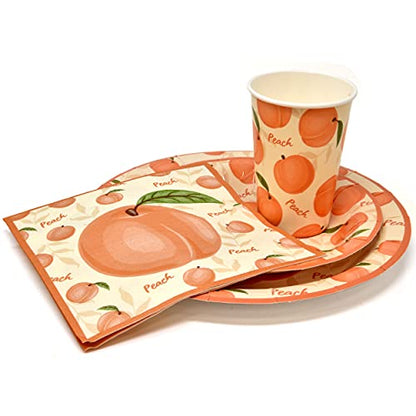  Peach Fruit Party Supplies Tableware Set Includes 24 9" Paper Plates 24 7" Plate 24 9 Oz Cups 50 Lunch Napkins For Sweet As Peaches Summer Tropical Themed Disposable Baby Shower Birthday Dinnerware