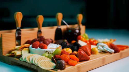  HOP & STICK Cutting Board And Cheese Knife Set With Magnetic Knife Holder - XXL 18'' X 12'' X 1'' Inch Bamboo Charcuterie Board Set, Multifunctional Board