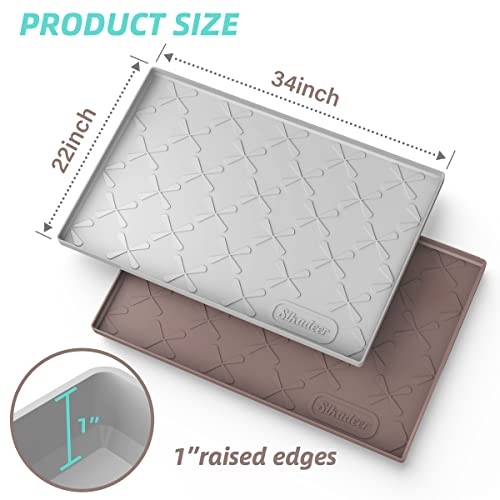  Under Sink Mat For Kitchen Waterproof, 34" X 22" Silicone Under Sink Liner, Hold Up To 3.3 Gallons Liquid, Kitchen Bathroom Cabinet Mat And Protector For Drips Leaks Spills Tray (Grey)