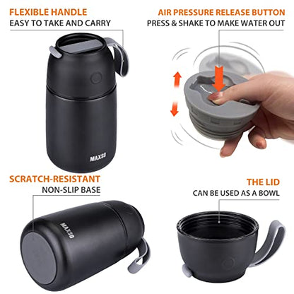  Soup Thermos For Hot Food, 17 Oz Stainless Steel Vacuum Insulated Lunch Container Bento Box With Spoon For Adults, Leakproof Thermal Food Jar For Office Picnic Travel - Black