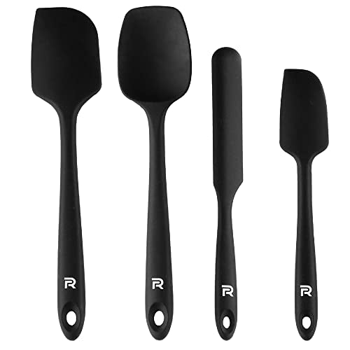 Silicone Spatula Set 4-Piece 600°F+ Heat Resistant Kitchen Utensils Set Cooking Utensils Set Plastic Rubber Spatulas For Nonstick Cookware Baking Spoon Sets For Kitchen In Black