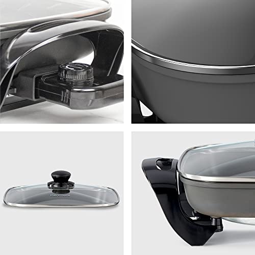  Non-Stick Electric Skillet With Tempered Glass Lid, Black And Grey, Deep-Dish Frying Pan, 12" X 12" Cooking Surface, Vented Lid, One-Pot Cooking, Grill, Saute, Stir-Fry, Stew